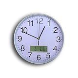Relógio De Parede Analógico Com Display Digital 30x30cm Prata 