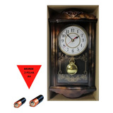 Relogio De Parede C Pendulo Ativo Retangular Marrom Vintage