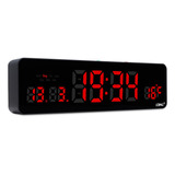 Relógio De Parede Cozinha Digital Led Calendário Termômetro Cor Da Estrutura Preto Cor Do Fundo Vermelho