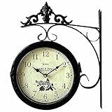 Relogio De Parede Dupla Face Herweg Estacao De Trem Ferroviario Em Metal Vintage Decoração Preto Lux