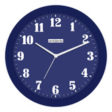Relogio De Parede Fundo Azul Nrs Brancos 28cm Redondo