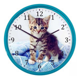 Relógio De Parede Herweg 22cm Quartz Gato 660125-267 Azul Cor Do Fundo Branco