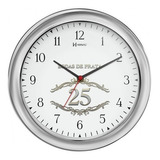 Relógio De Parede Herweg 28cm Quartz Bodas De Prata 6636-028 Fundo Preta