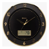 Relógio De Parede Herweg 6843 Termômetro Calendário Preto
