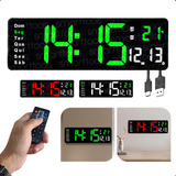 Relógio De Parede Led Digital Com Números Grandes Termômetro Data Hora Cronômetro Dias Da Semana Ideal Para Academia Hospital E Igreja Controle Remoto Cor Do Led Verde Marca Smart Tools