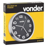 Relógio De Parede Redondo Prata C Fundo Preto 36cm Vonder
