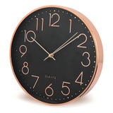 Relógio De Parede Redondo Silencioso Preto E Rose Gold 30cm