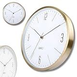 Relógio De Parede Silencioso Dourado Em Alumínio Decorativo Minimalista Moderno Cozinha Quarto Sala Escritório Redondo Fundo Branco Ponteiro Segundos Contínuo