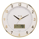 Relógio De Parede Silencioso Sofisticado Base Branca E Dourado 34 6 Cm Sala Cozinha Quarto Casa Termômetro Higrômetro 6827 029