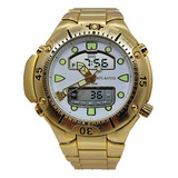 Relógio De Pulso Atlantis Dourado Anadigi Resistente Água50