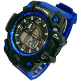 Relógio De Pulso Azul Digital Militar Moda Bloqueiro Famosos