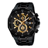 Relógio De Pulso Casio Edifice Efr 539 Com Corpo Preto Analógico Para Masculino Fundo Preto Com Correia De Aço Inoxidável Cor Preto Agulhas Cor Dourado E Branco Subdials De Cor Dourado E Branc