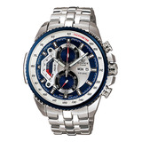 Relógio De Pulso Casio Ef 558 Com Corria De Aço Inoxidável Cor Prateado Fondo Branco azul