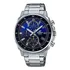 Relógio De Pulso Casio Efv-600 Com Corria De Aço Inoxidável Cor Prateado - Fondo Preto/azul - Bisel Preto