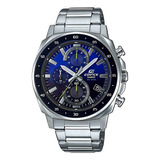 Relógio De Pulso Casio Efv 600 Com Corria De Aço Inoxidável Cor Prateado Fondo Preto azul Bisel Preto