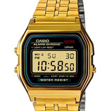 Relógio De Pulso Casio Vintage A159 Com Corpo Dourado Digital Para Sem Gênero Fundo Preto Com Correia De Aço Inoxidável Cor Dourado Subdials De Cor Preto Ponteiro De Minutos segundos Preto Bi