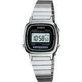 Relógio De Pulso Casio Youth La670wa 1 Com Corpo Prateado Digital Para Feminino Fundo Preto Com Correia De Aço Inoxidável Cor Prateado Subdials De Cor Preto Ponteiro De Minutos segundos Preto 