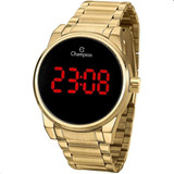 Relógio De Pulso Champion Ch40124h Com Corpo Dourado Digital Para Feminino Fundo Preto Com Correia De Aço Inox Cor Dourado Bisel Cor Dourado E Dobrável