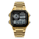 Relógio De Pulso Digital Skmei 1335 Com Corria De Aço Inoxidável Cor Dourado Fondo Preto