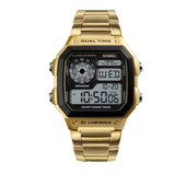 Relógio De Pulso Digital Skmei 1335 Com Corria De Aço Inoxidável Cor Dourado Fondo Preto
