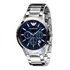 Relógio De Pulso Emporio Armani Ar2448 Com Corria De Aço Inoxidável Cor Prateado Fondo Azul