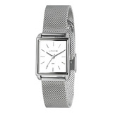 Relogio De Pulso Lince Feminino Prateado Quadrado Social Cor Da Correia Prata Cor Do Fundo Branco