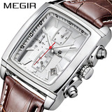 Relógio De Pulso Megir Megir 2028 Com Corria De Couro Cor Marrom Fondo Branco