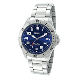 Relógio De Pulso Orient Mbss1155a Com Corria De Aço Inoxidável Cor Prata Fondo Azul escuro