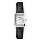 Relógio De Quartzo Bulova Para Mulheres 96l330 Classic Sutton Pulseira De Couro Sutton Preta, Prata, Bisel Branco, Fundo De Madrepérola