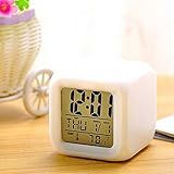 Relógio Despertador Cubo Com 7 LEDs Coloridos Mudança Automática Touch Design Moderno E Resistente Som Alto E Ajustável Termômetro Digital