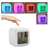 Relógio despertador De Mesa Digital Cubo 7 Cores Leds