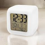 Relógio Despertador Digital Cubo LED Multicolorido Termômetro Data Alarme Com 8 Sons Função Soneca Multifuncional Marca VIVID BUYS