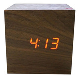 Relógio Despertador Digital Cubo Madeira Led Mesa