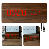 Relógio Despertador Digital De Mesa De Cabeceira Tipo Madeira Sound Control Led Alarme Alto Temperatura Com Sensor De Luminosidade Para Quarto Sala Idoso Smart Tools Cor Marrom