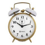 Relógio Despertador Retrô De Mesa Cabeceira Mecânico Funcionamento A Cordas Campainha Forte E Alta 2215-021 Branco Dourado Cromado Metal