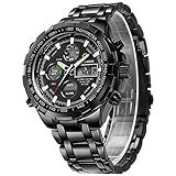 Relógio Digital Analógico De Aço Inoxidável De Luxo Gold Hour Masculino Esportivo à Prova D água Grande E Pesado Preto