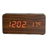 Relógio Digital Cabeceira Com Termômetro Estilo Madeira 15cm
