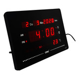Relógio Digital De Parede Calendario Data Termômetro Alarme Cor Da Estrutura Preto Cor Do Fundo Preto