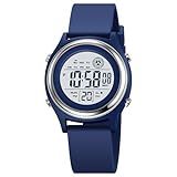 Relógio Digital Feminino Com Tela De LED Pulseira De Silicone Multifunções à Prova D água Alarme Cronômetro Retroiluminação LED Relógio Esportivo Ao Ar Livre D Azul Escuro Tendência