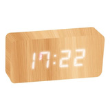 Relógio Digital Led Despertador Madeira Bambu