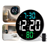 Relógio Digital Led Redondo De Parede Controle Usb Estrutura Preto Fundo Preto