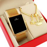 Relógio Dourado Champion Feminino Original Luxo