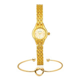 Relógio Dourado Feminino De Pulso Quartz Mini Bracelete