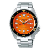 Relógio Esportivo Seiko 5 Srpd59k1 marisio Cor De Fundo Laranja Cor Da Pulseira Prata Moldura Cor Preta