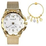 Relógio Feminino Aço Inox A Prova D Agua Com Pulseira Berloque Estilo Pandora Sofisticada Presente Maravilhoso Mulher DOURADO