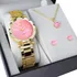 Relógio Feminino Analógico + Colar Brincos Folheado Ouro 18k