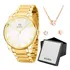 Relogio Feminino Analogico Social Ouro Luxo + Colar Brincos