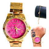 Relógio Feminino Banhado Ouro Luxo Moda Original Pulseira