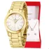 Relógio Feminino Champion Dourado Luxo Mini Pequeno + Joias Fundo Branco