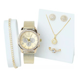 Relógio Feminino Colar Brincos Pulseira Anel Brindes